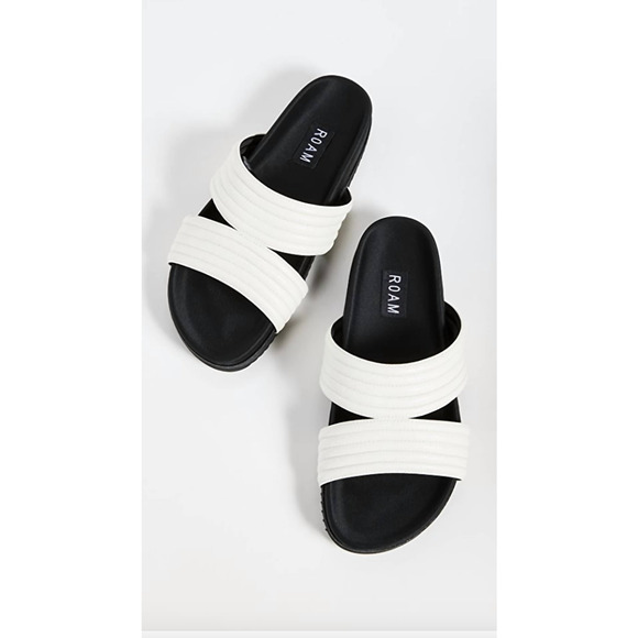 ROAM New in Box Crescent Quilt Slide Sandals in Black and White // 11 - Picture 1 of 13